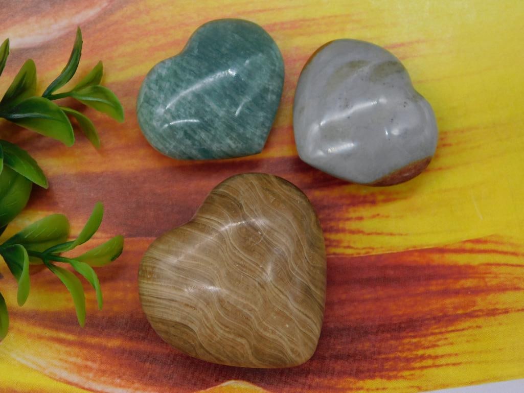 3 Heart-Shaped Rock Stone Lapidary Specimen: 4 Heart-Shaped Rock Stone Lapidary Specimen