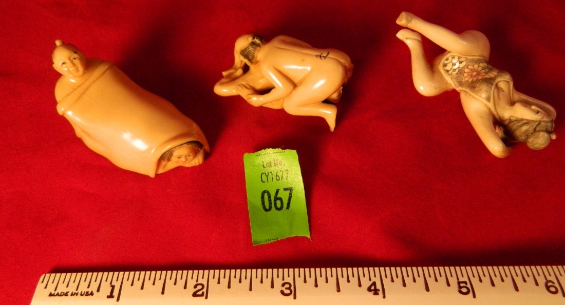 Risque Ivory Netsukes set of 3: Ships only within the United States of America