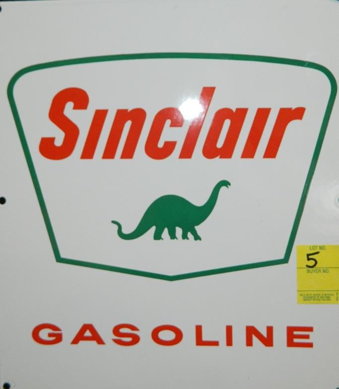 SINCLAIR NOS PORCELAIN SIGN MINT COND. 1960: SCROLL DOWN TO LOT #500 FOR HUNDREDS OF NEW OLD STOCK SINCLAIR GAS STATION SIGNS, PROMO, DISPLAYS, AND MORE! THIS SIGN IS ONE OF FOUR THAT WE JUST TOOK FROM THE ORIGINAL BOX THAT WAS NEVER DISPLAYED.