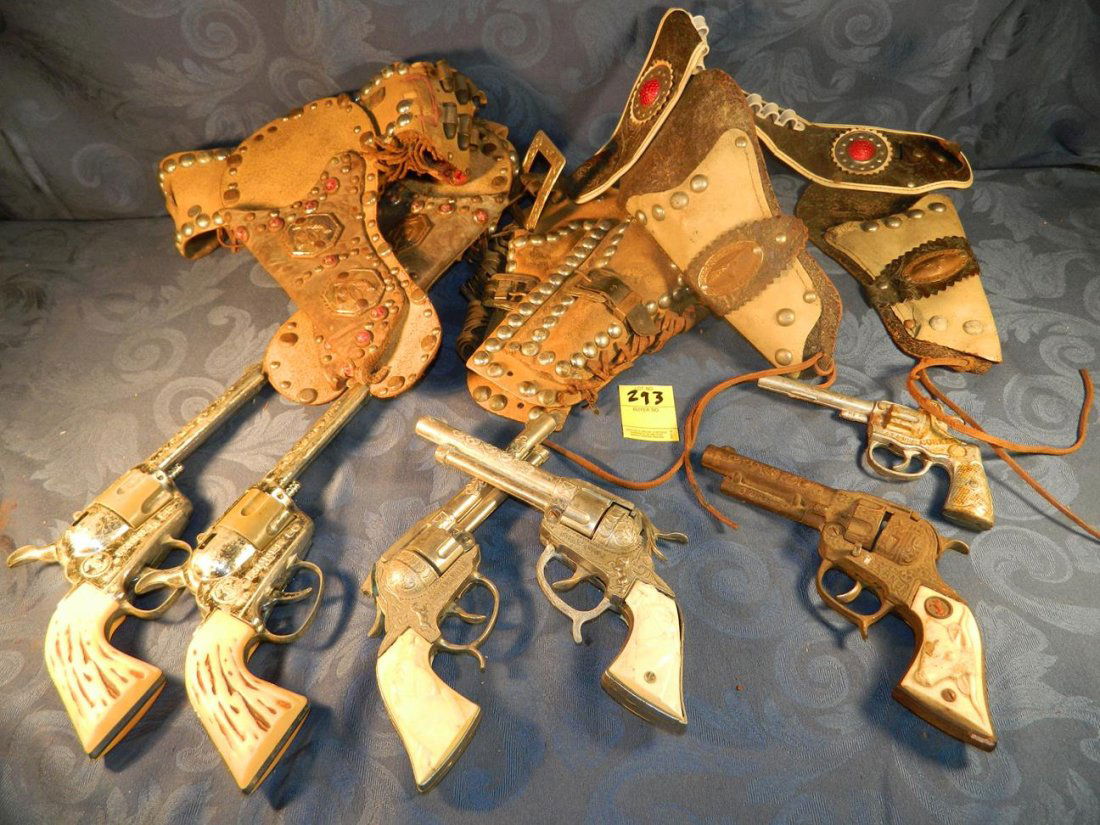 TOY GUNS, WILD BILL HICKOK PISTOLS, FANNER 50 PISTOLS,: See photos for measurements and descriptions.
