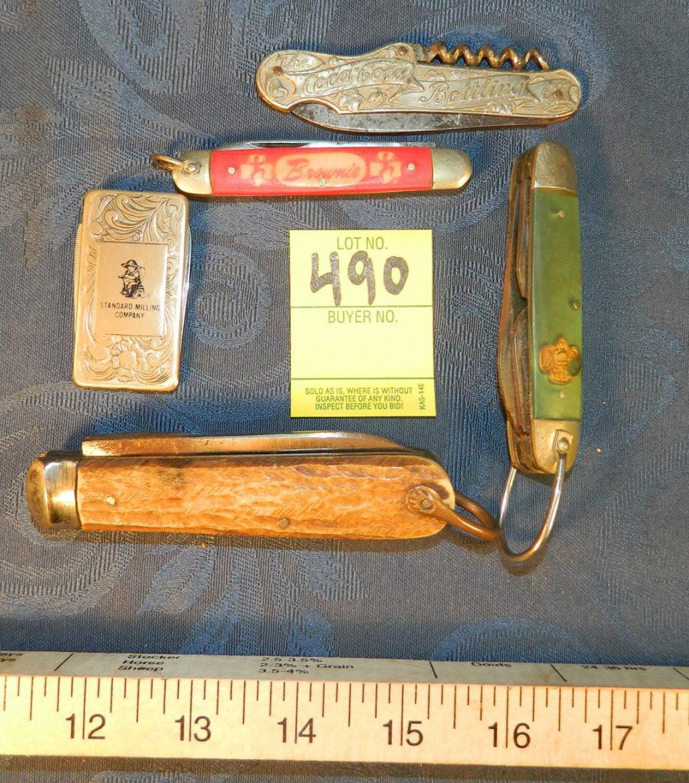 BROWNIE, COCA COLA BOTTLING ADVERTISING KNIVES,: See photos for measurements and descriptions