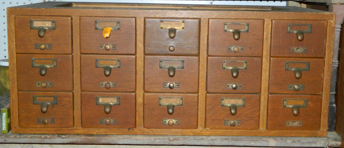 15 Drawer Library Cabinet Dewey Decimal Vintage Antique May 30