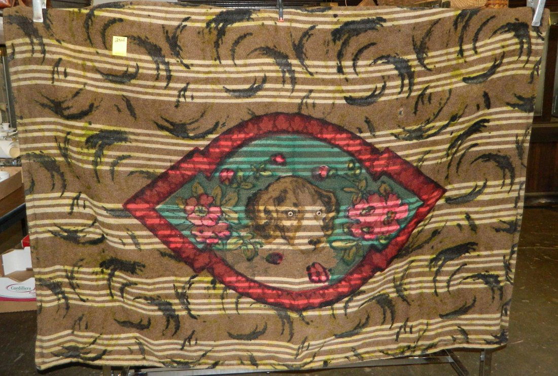 OUTSTANDING BUGGY BLANKET WITH DOG IN CENTER PANEL AND (1 of 1)