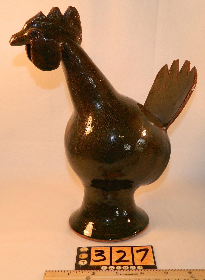 HANDMADE GREEN POTTERY CHICKEN ROOSTER STANLEY (1 of 6)