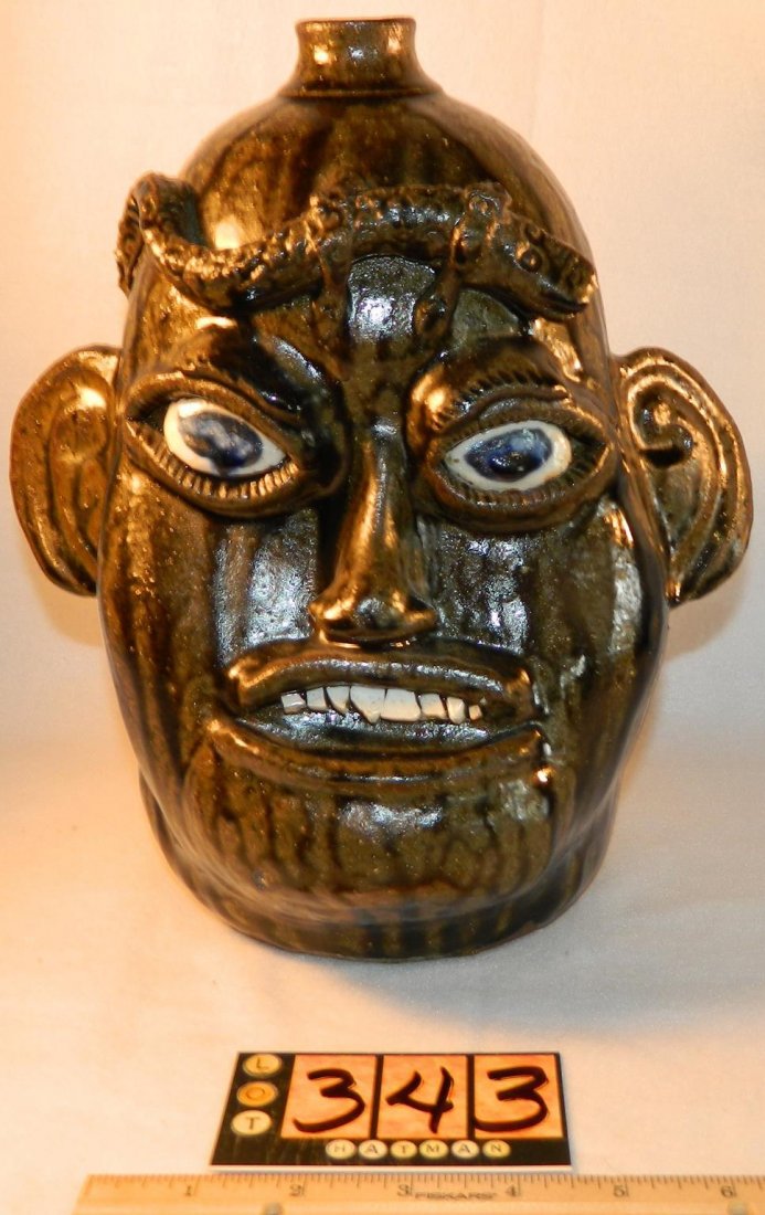 FACE JUG MATTHEW HEWELL 1993 WITH SALAMANDER EYEBROWS (1 of 6)