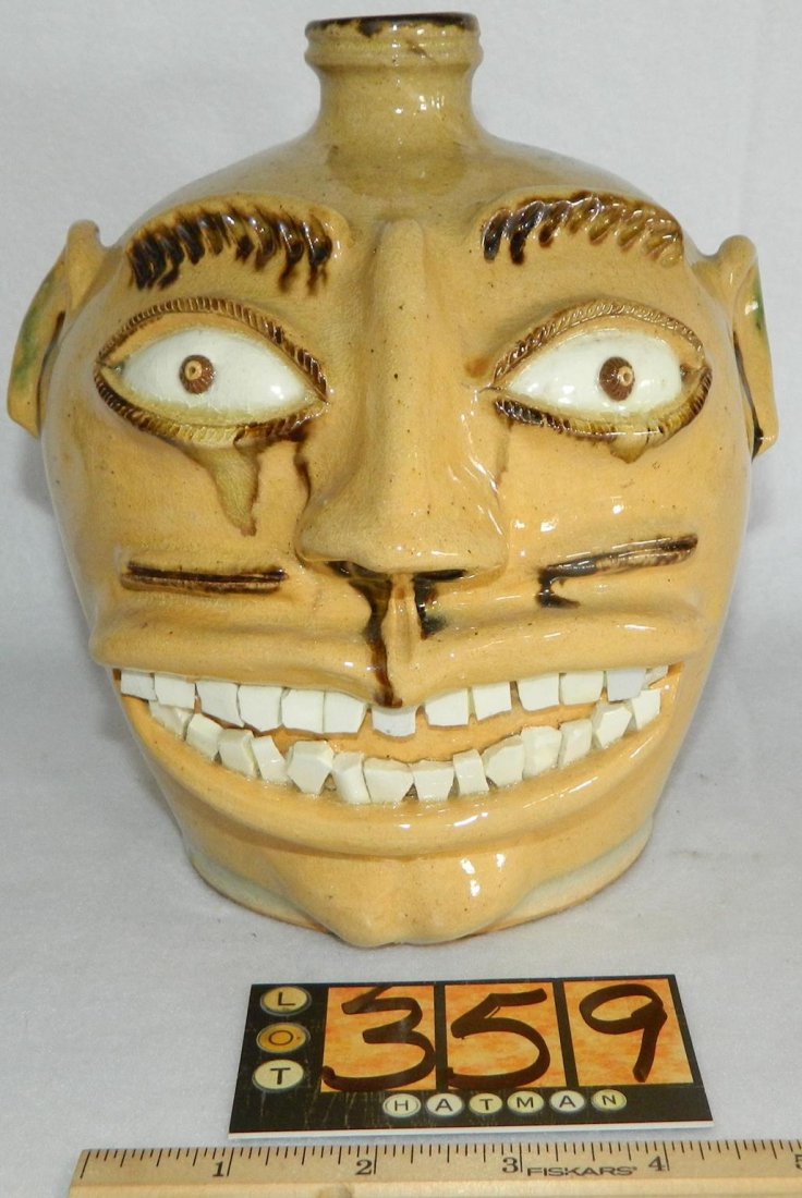 FACE JUG WITH UNIQUE GLAZE SFPCS SIGNED B H 1997 FOLK (1 of 7)