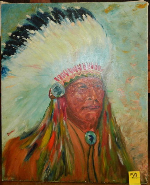 Indian Chief Painting Folk Art Oil Painting Signed A Jun 27 2015 Col Christie Hatman Auctioneers In Mo