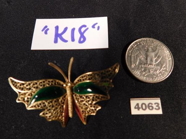 18KT GOLD BUTTERFLY BROOCH (1 of 2)