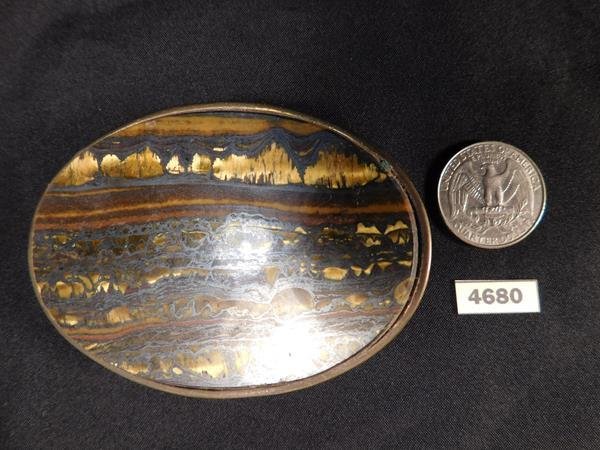 VINTAGE TIGER EYE ROCK STONE BELT BUCKLE MADE IN USA (1 of 2)