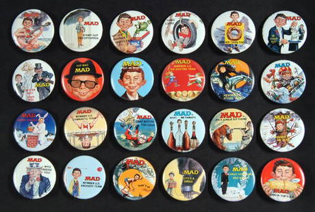 43 Mad Magazine Promotional Pin Sets: Important Notice: Please note that the format of this auction differs from a traditional eBay Live auction in that only absentee bids are accepted. There is no live "bidding on the close" in which