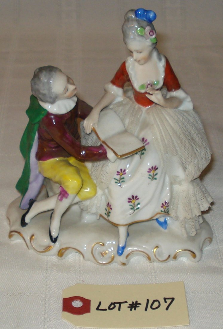 porcelain figurine: vintage porcelain figurine (signed at bottom). teacher reading to female student. height:6 inches (15cm)
