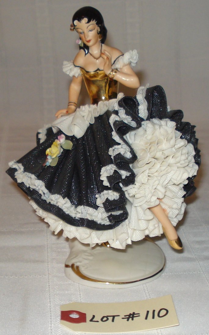 porcelain figurine: vintage porcelain figurine (signed N Dresden Germany). spanish lady dancer. height:7 inches (18cm). ABSOLUTELY GORGEOUS!
