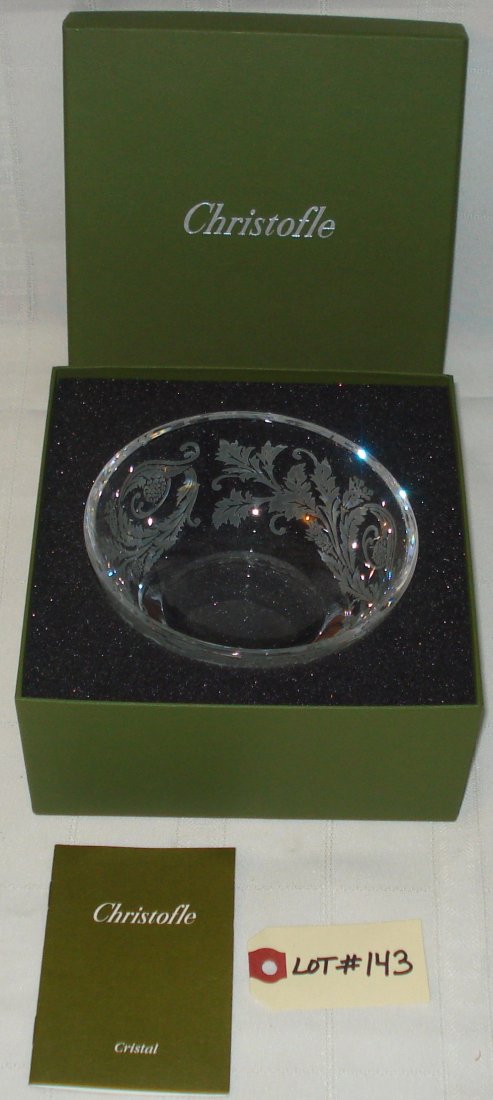 Christofle crystal bowl: Christofle etched crystal bowl in original box with certificate. height:2 1/2 inches (6cm)