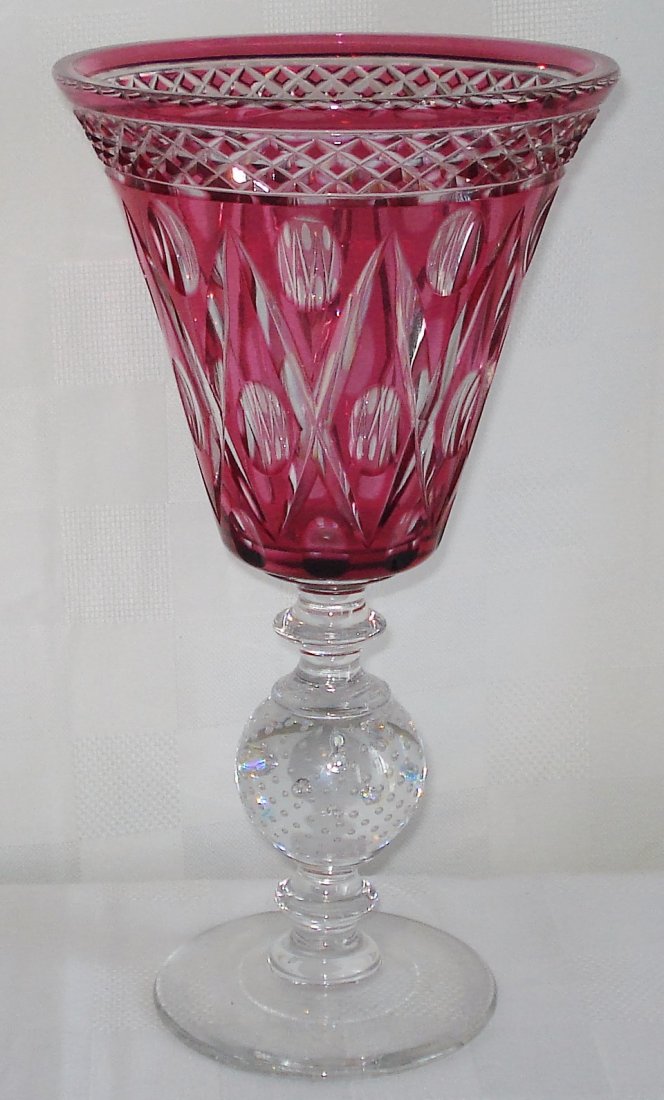 Bohemian red chiselled crystal vase (1 of 7)