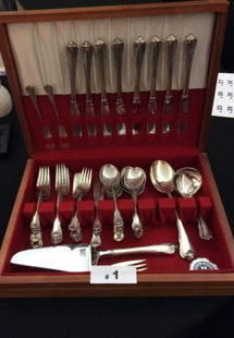 Wallace Sterling Silver Flatware Set: 8 Sterling-Handled Knives, 1 Cake Server w/ Sterling Handle. Comes with original wooden, felt-lined box