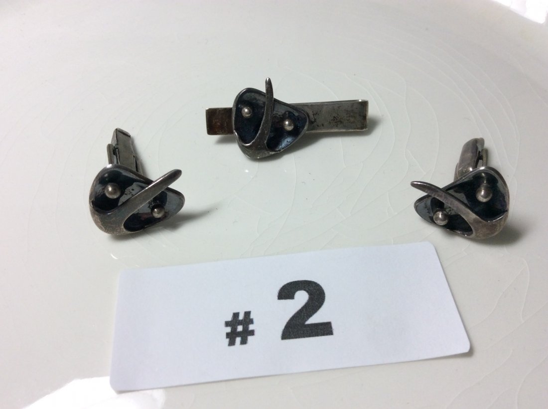 Cufflink & Tie Clip Sterling Set (1 of 3)