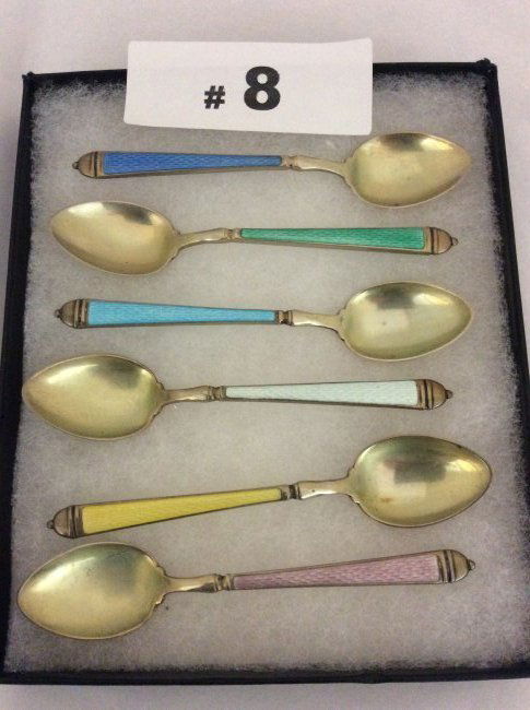 Enamel Overlay Sterling Spoons (6) (1 of 2)