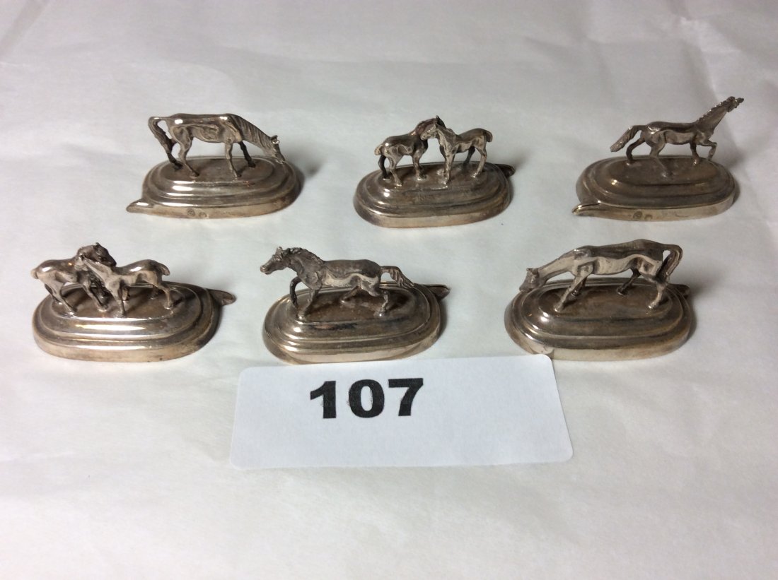 1920’s French Silver Horse Figural Placement Cards: each is 1/2 inch long and 3/4 inch wide. Perfect for equestrian or animal lovers.