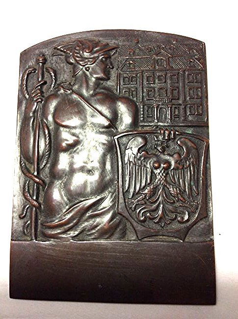 Bronze Crest Medallion - Mercury Holding Shield (1 of 3)