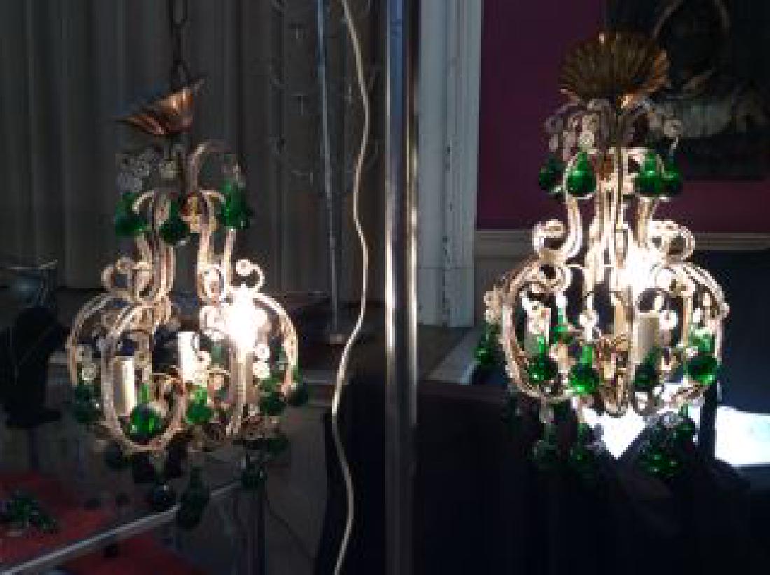 2 Victorian Chandeliers w/ Green Tear Drops 20" long, (1 of 3)
