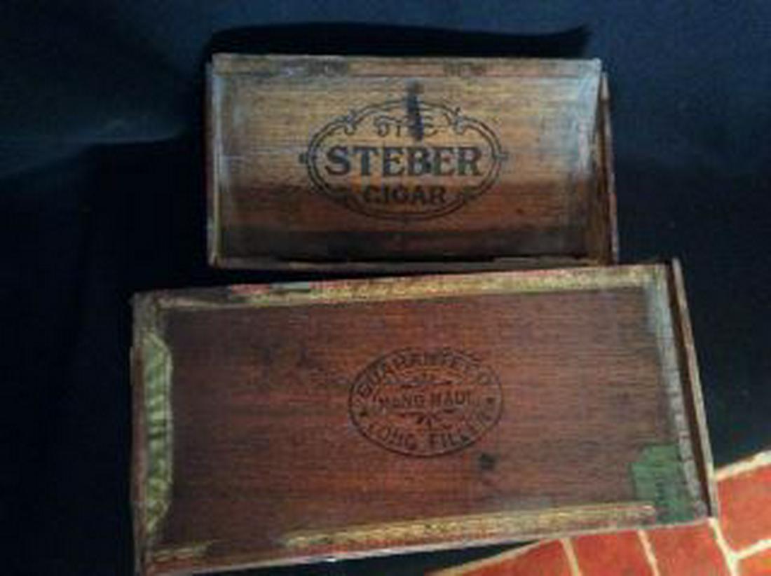 2 Early Cigar Boxes- Steber & La Prisa 9" height by 12" (1 of 5)