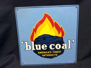 Blue Coal Tin Advertisement Sign measures 1 foot: measures 1 foot squared
