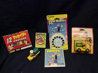 Popeye Lot- Crayons, View Masters, Card Game, & Popeye: Popeye Lot- Crayons, View Masters, Card Game, Matchbox Car