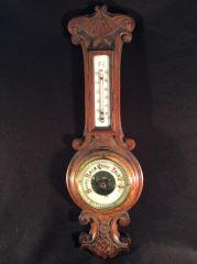 Hand Carved Oak Framed Barometer - FC Milk Glass Top, (1 of 8)