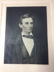 RARE Lincoln Pressplate Engraving Depicts Lincoln: Depicts Lincoln before he grew his beard, frame measures 9" x 12.5"
