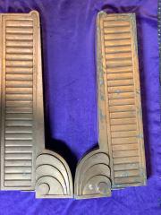 Two piece Brass 1930's DECO framing Strong 30's Era: Strong 30's Era dated Design. These are bronze framed decorations originally used in a Teller window. Preserved from being recycled and used for an upper door decoration in a NY City flat. Two 20 inch