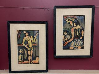 Georges Rouault Oil on Board Framed Wall Art- Pair: Right painting : Dors mon amour (Sleep my love), 1935 - Georges Rouault , Left painting : The Shooting Star Circus: Auguste, each measures 13.5" x 18"