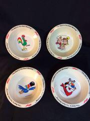 Kellogg's Cereal Bowl Advertisment Set (4) Tony Tiger,: Tony Tiger, Corn Flakes, Rice Crispies & Tucan Sam