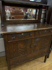 Oak Server w/ Beveled Mirror Back Splash H 55 x L 38 x (1 of 3)