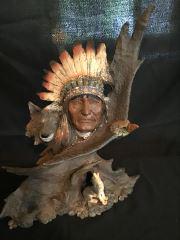 Native American Wolf Sculpture H 47in, W 12in: H 47in, W 12in