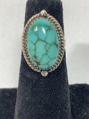 Silver & Turquoise Ring Native Hand Made, Marbled (1 of 3)