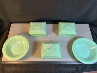 2 Fireking Jadite Bowls w/ 3 Boxes & Lids No chips or (1 of 8)