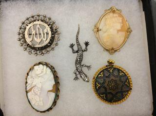 Cameo Broaches w/ Assorted Broaches (5 total) Sterling (1 of 2)