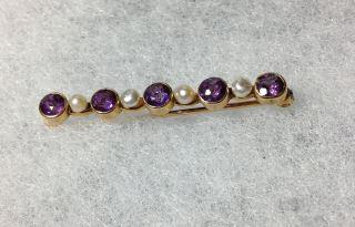 1920's -14kt Gold Amethyst & Seed Pearl Bar Pin . (1 of 4)
