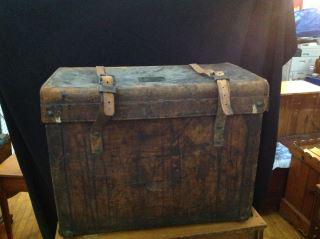 Early Leather Duffy Trunk 22" tall by 15" deep by 28" (1 of 8)
