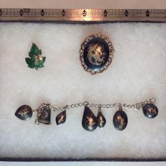 Vintage Siam Silver Pins and Charm Bracelet Made in: Made in Siam