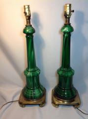 Agate Green Art Glass Lamps (Pair) measures 23.5" tall,: measures 23.5" tall, same company that made marbles.