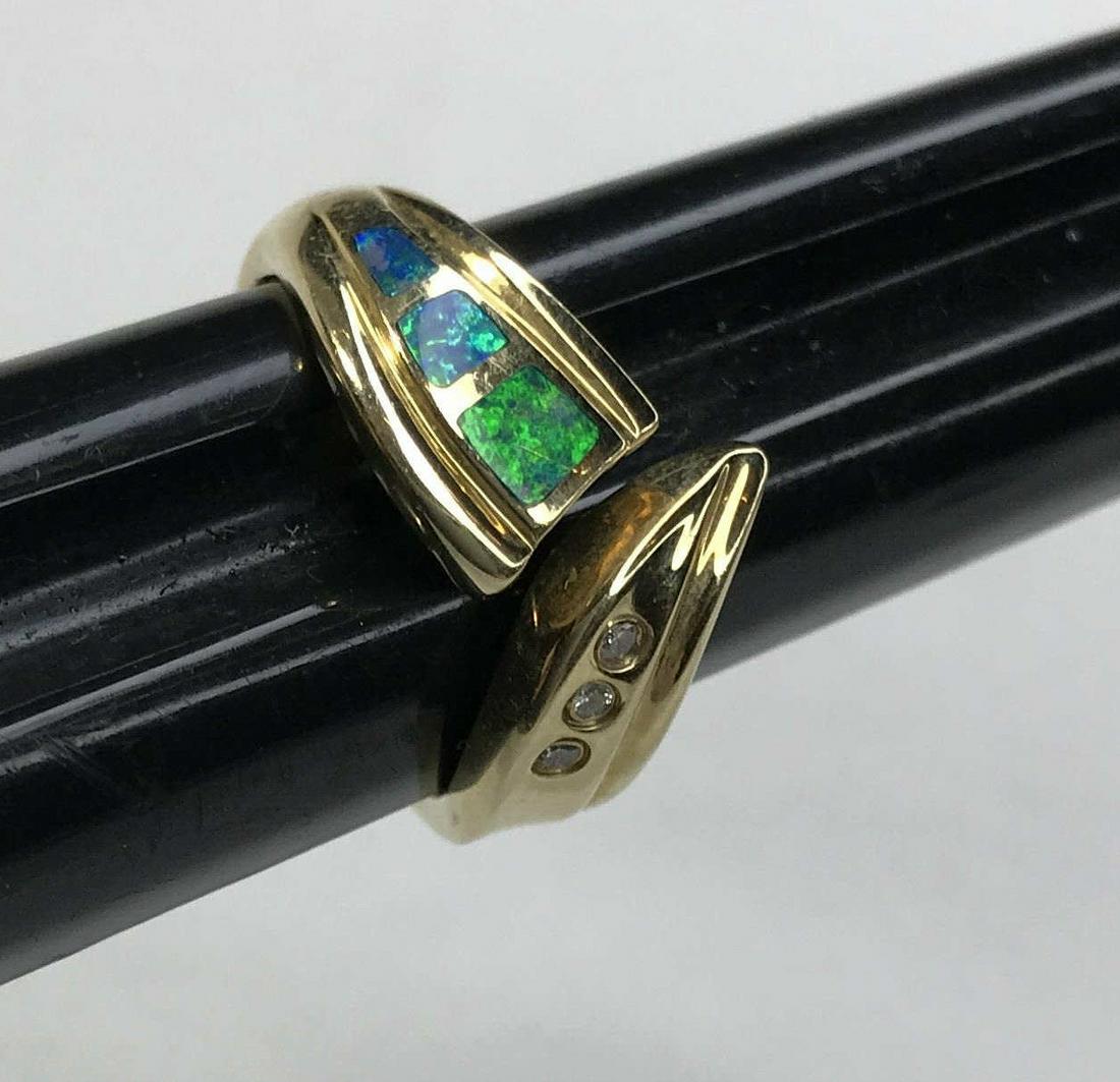14 kt gold Blue Opal Ring chip diamonds size 5 (1 of 3)