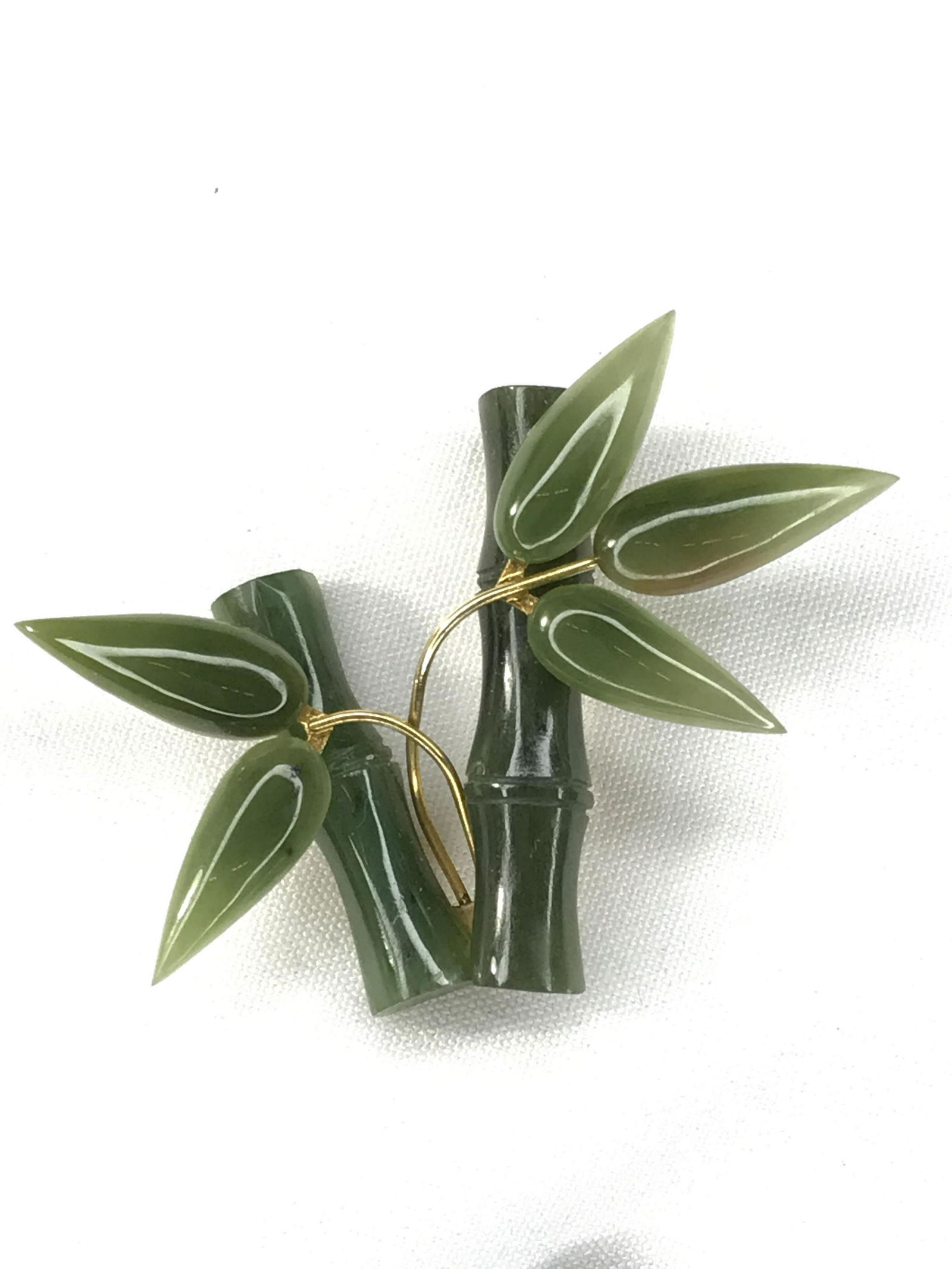 Jade Stone bamboo style,  Broach (1 of 2)
