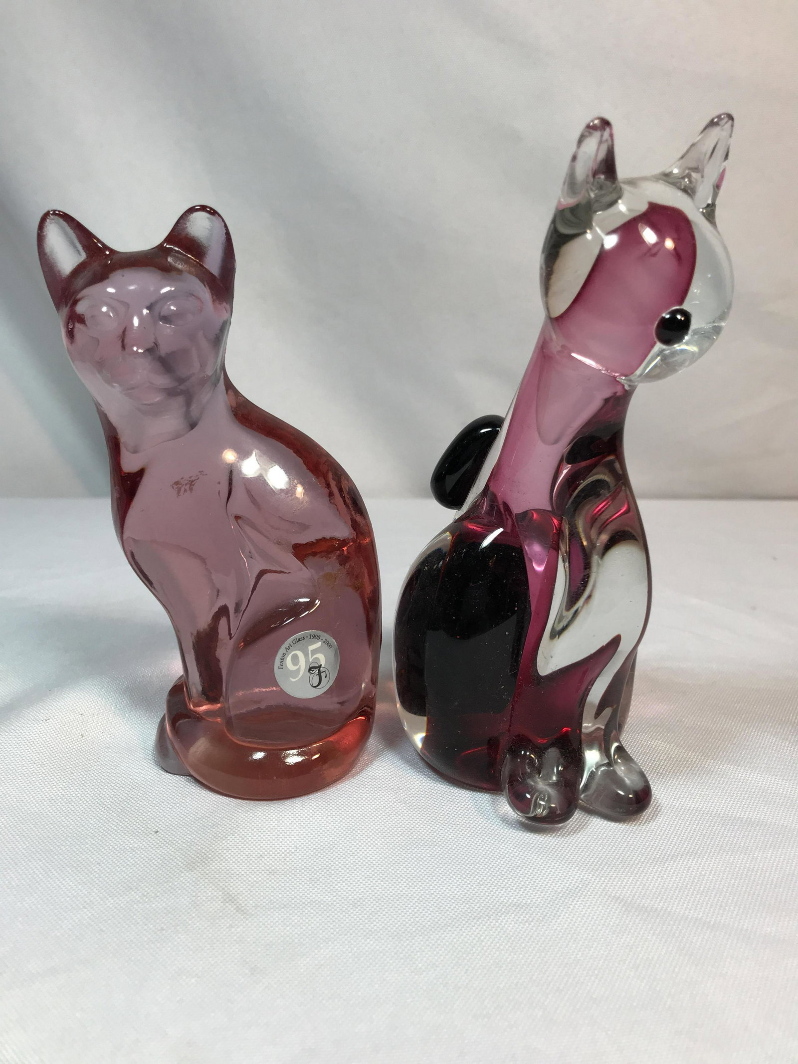 Art Glass Cats ea 6 in tall Fenton Glass and Murano: Fenton Glass and Murano Glass