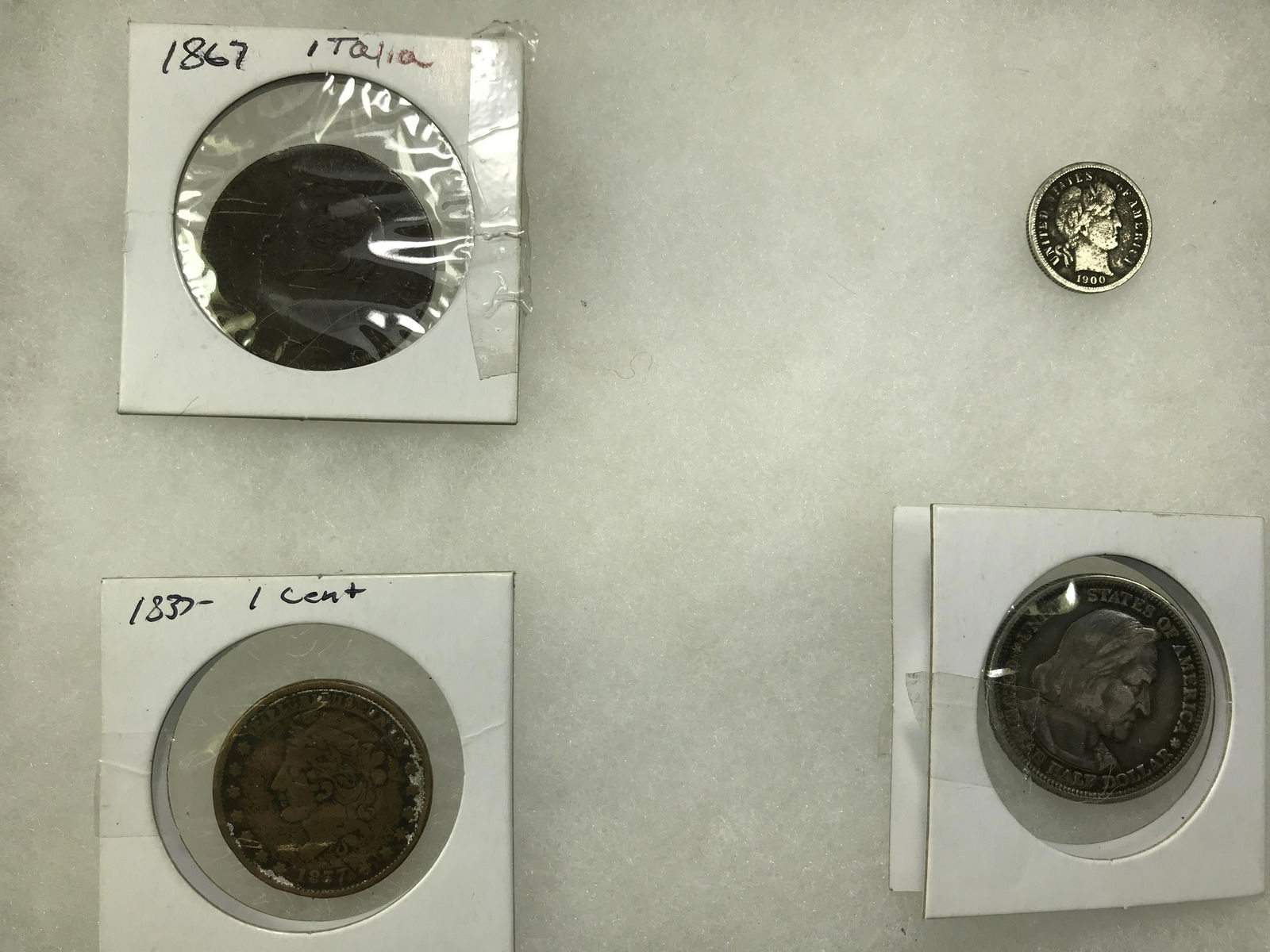 1867 Italia, 1837 one cent, 1893 Half Dollar 1900 dime (1 of 9)