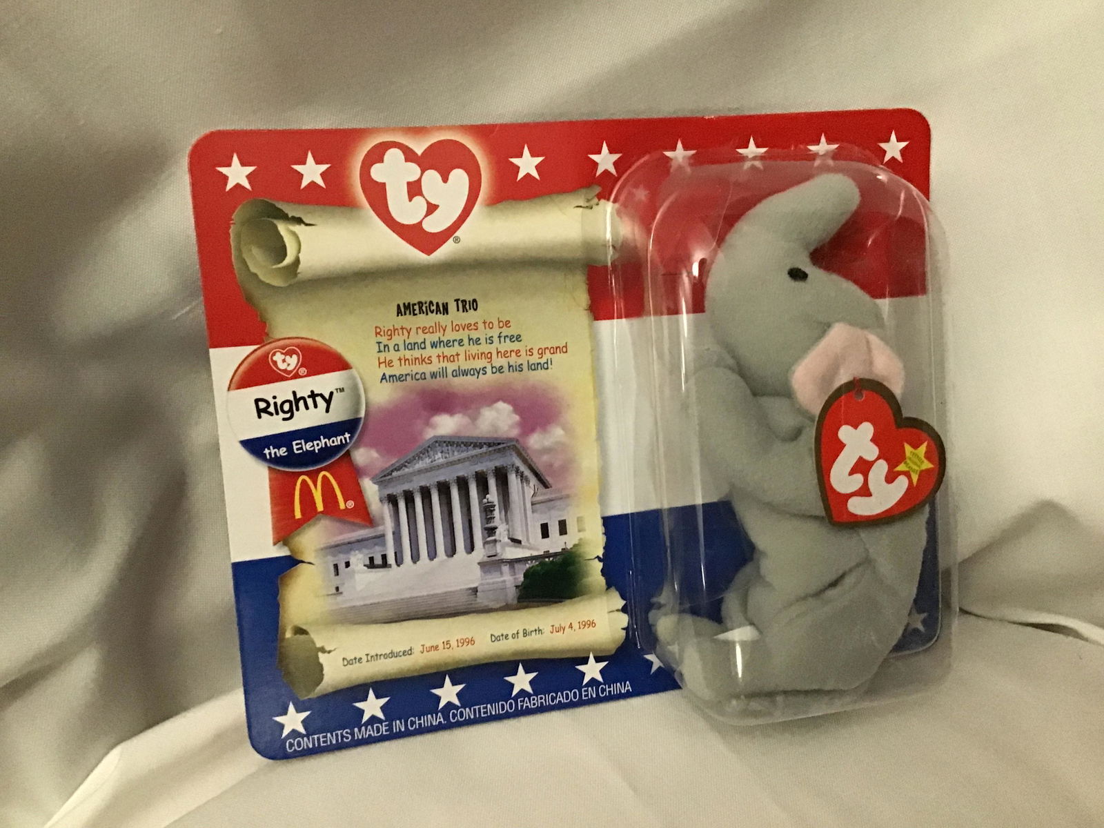TY Beanie Baby Righty the Elephant 1996 New in package (1 of 4)