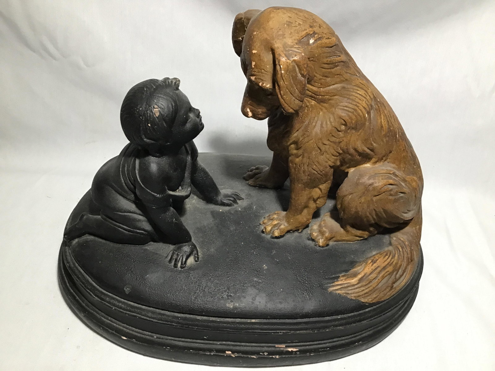 Plaster Statue of Child And Golden Retriever 12x15x10: 12x15x10