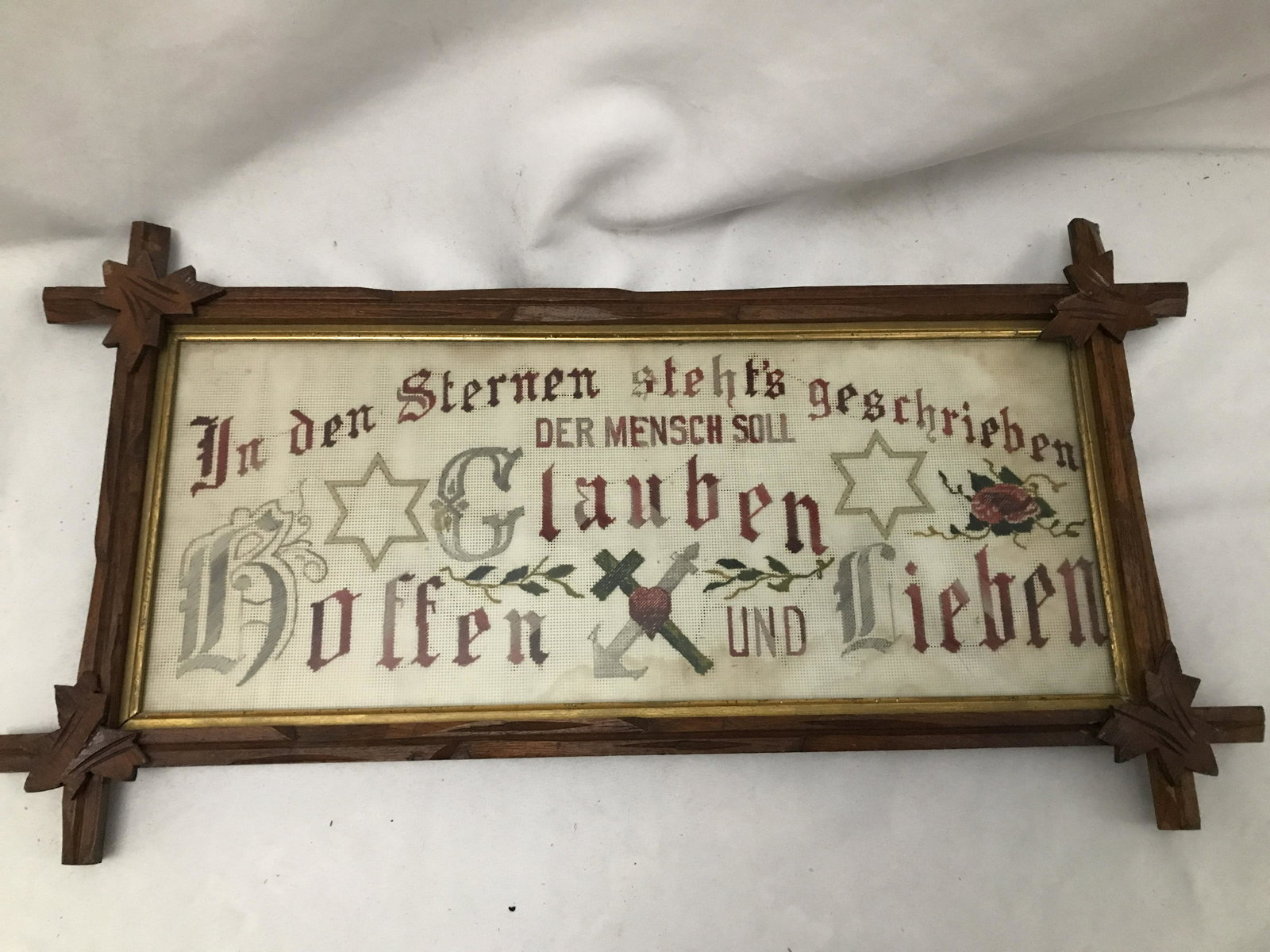 Framed Needlepoint German Frame measures 26 inches by: Frame measures 26 inches by 14 inches