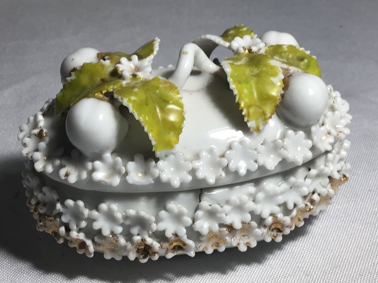 Delicate Hand Painted Milk Glass Jewelry Box Has two: Has two cracks and one petal missing 4L x 2.75W x 2.5T inches