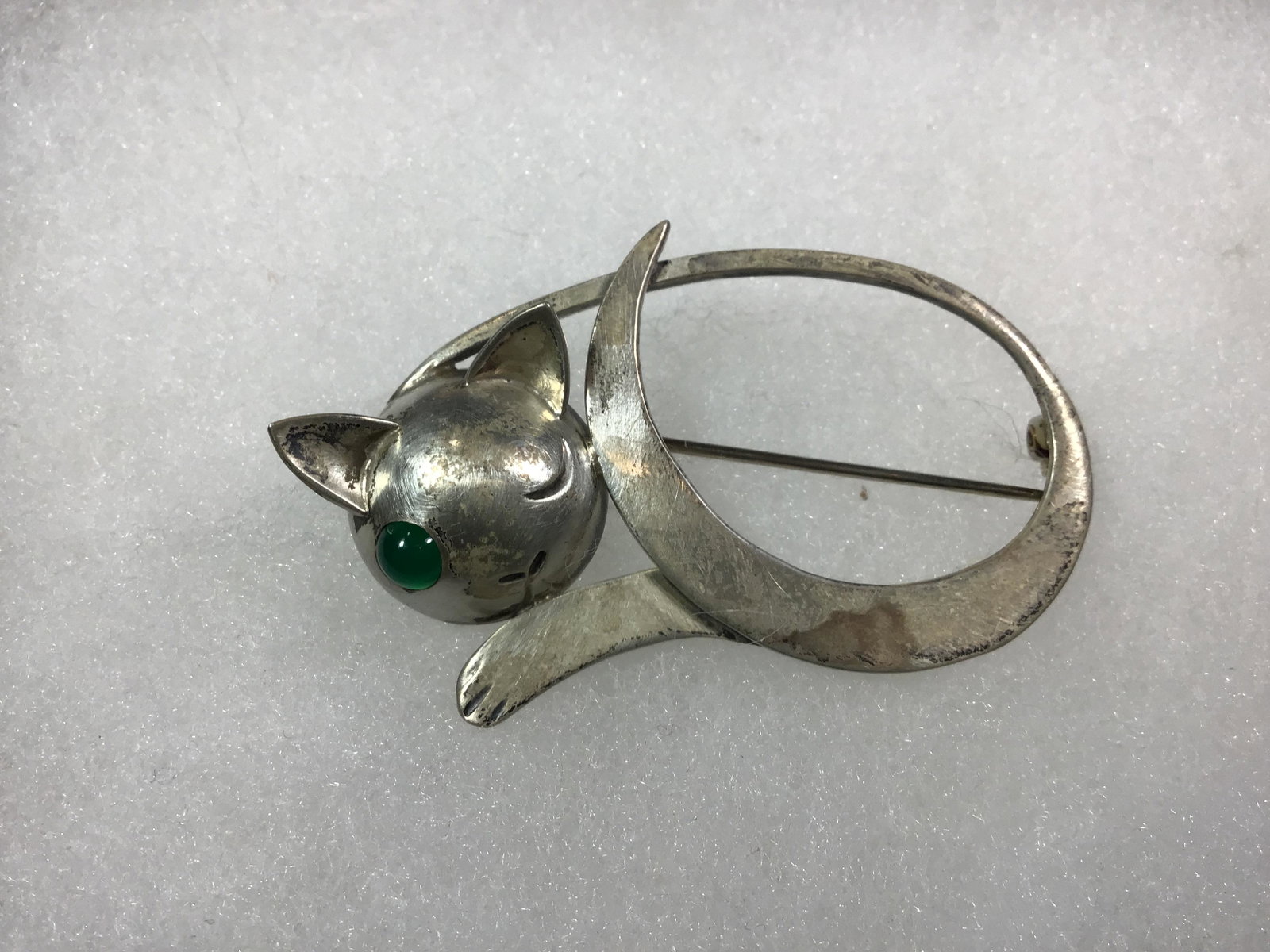 Designer Sterling Cat Broach with Emerald Eye Measures: Measures 2 inches wide